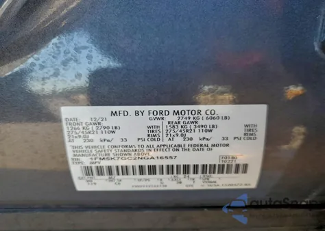 2022 Ford Explorer St z USA, uszkodzony, nr VIN 1FM5K7GC2NGA16557